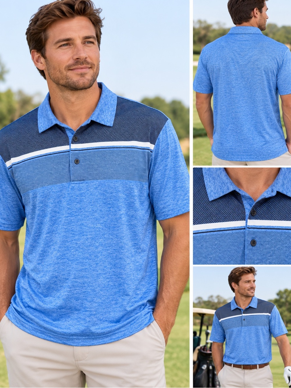 Grand Slam Blue Heathered Stripe Polo